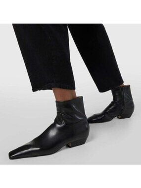 miss left Women's Square Closed Toe Low Chunky Heel Ankle Booties Flat Black